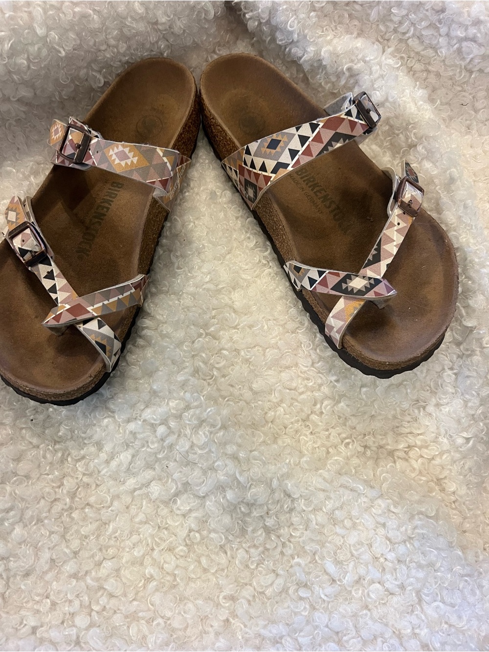 Birkenstock Mayari Sandals in Pink, Tan, Cream & Gray Geometric Print - Picture 3 of 15